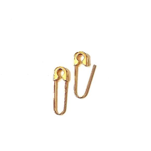 14k Real Gold Safety Pin earrings | Solid Gold Safety Pin Earrings | Minimal | - Picture 6 of 7